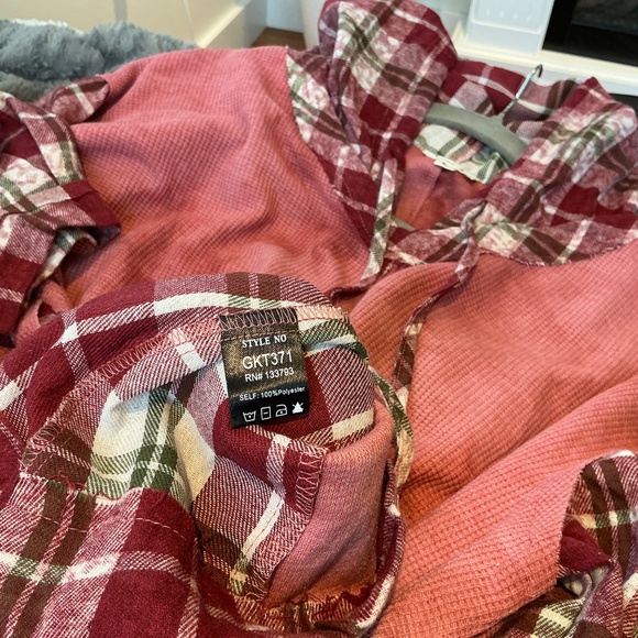 New POL Star Patch Plaid Flannel Long Sleeve Hooded Top Hoodie  Size Large - Picture 10 of 10